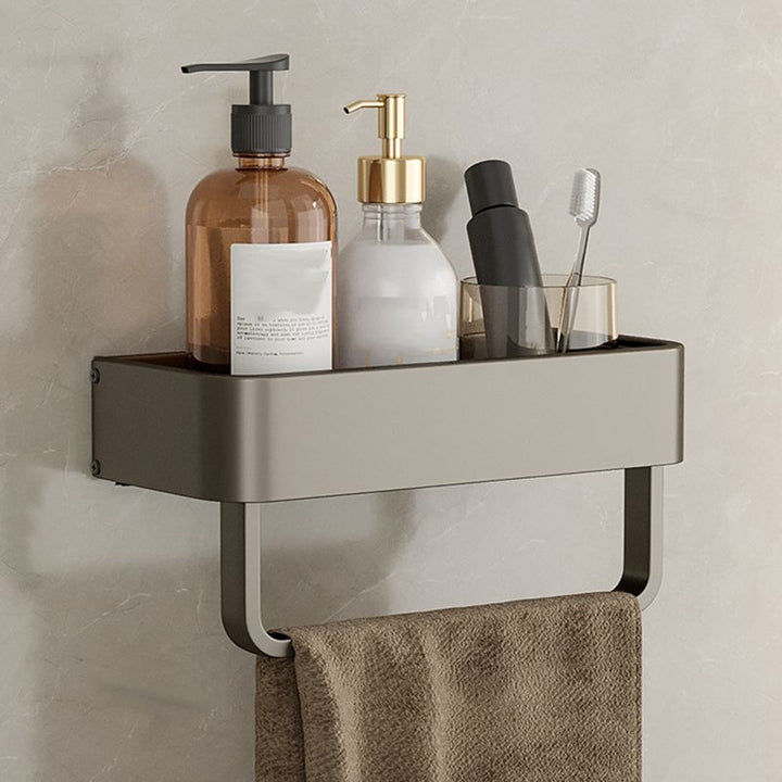 Lisslune | Contemporary Aluminum Bathroom Accessory Set Gray Bath Shelf