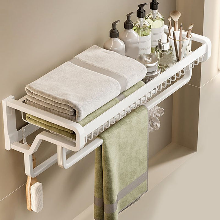 Lisslune | Contemporary bathroom accessory set made of matte stainless steel-aluminum with bathrobe hook/bath shelf
