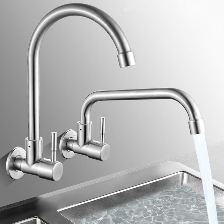 Lisslune | Modern Bridge Water Faucet 304 Stainless Steel Knob Handle Swivel Spout Wall Mounted Faucet