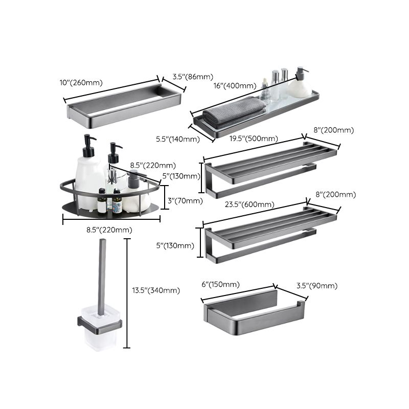 Lisslune | Gray 5-piece modern bathroom accessory set made of stainless steel