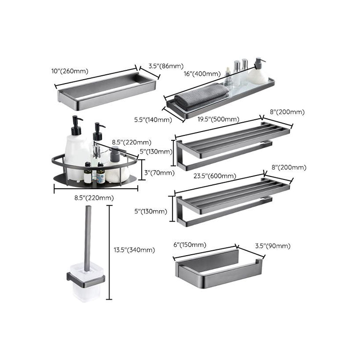 Lisslune | Gray 5-piece modern bathroom accessory set made of stainless steel