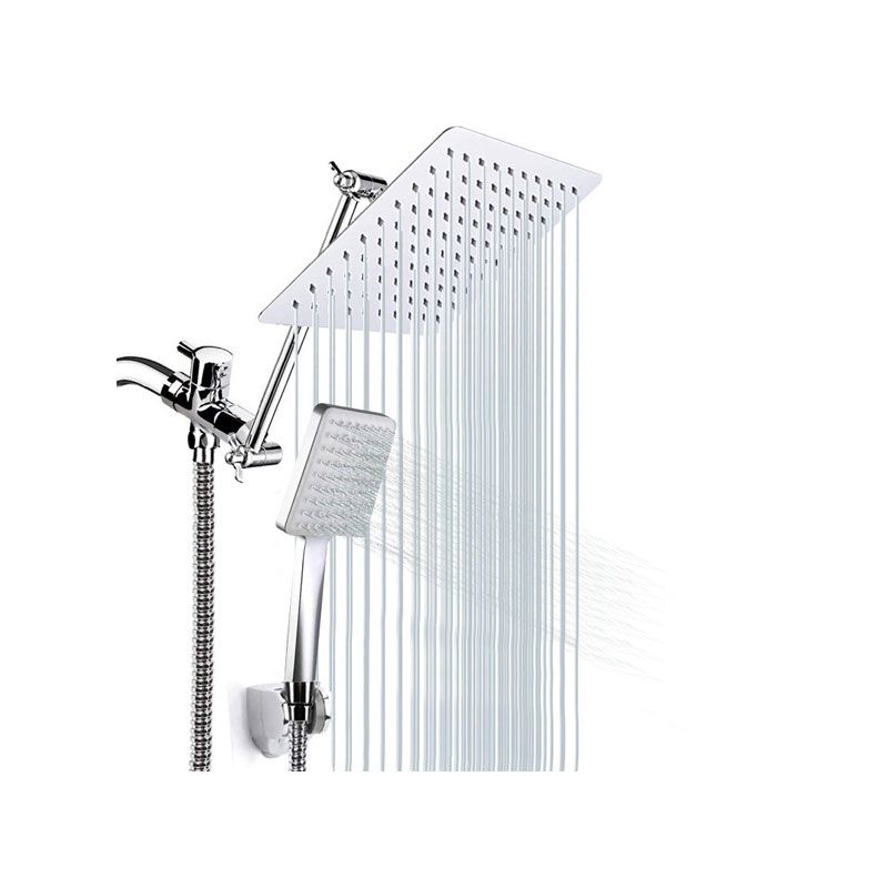 Lisslune | Pull down Dual Shower Head Square High Arch Shower Head Combo in Chrome