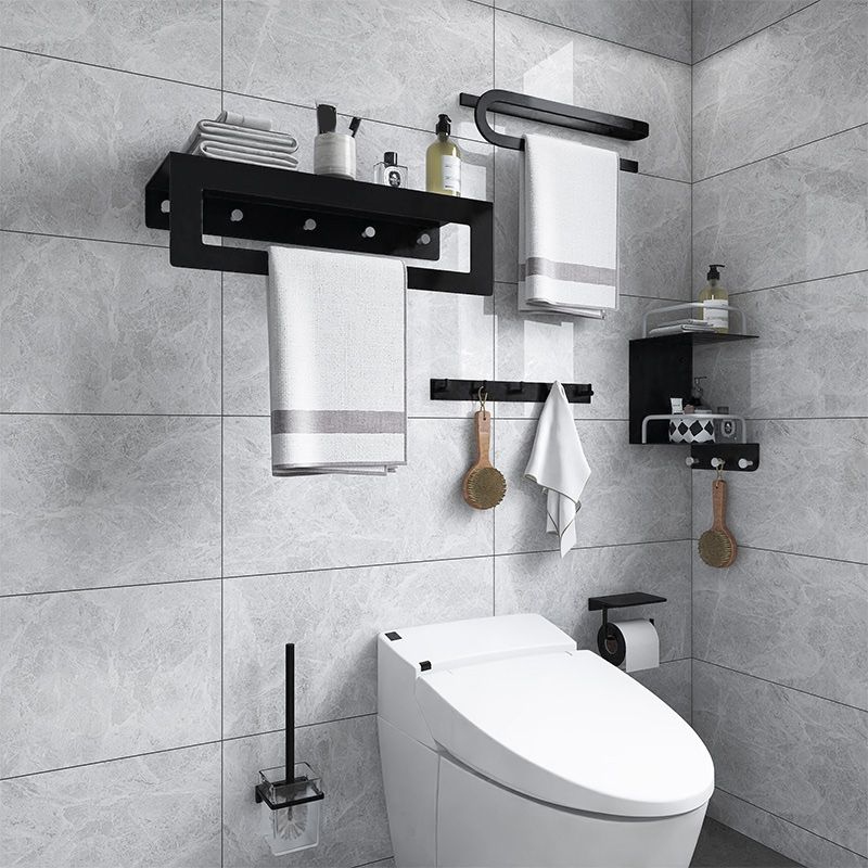 Lisslune | Black 6-piece Bathroom Accessory Set Modern Shower Curtain Rod / Bathrobe Hook and Towel Bar