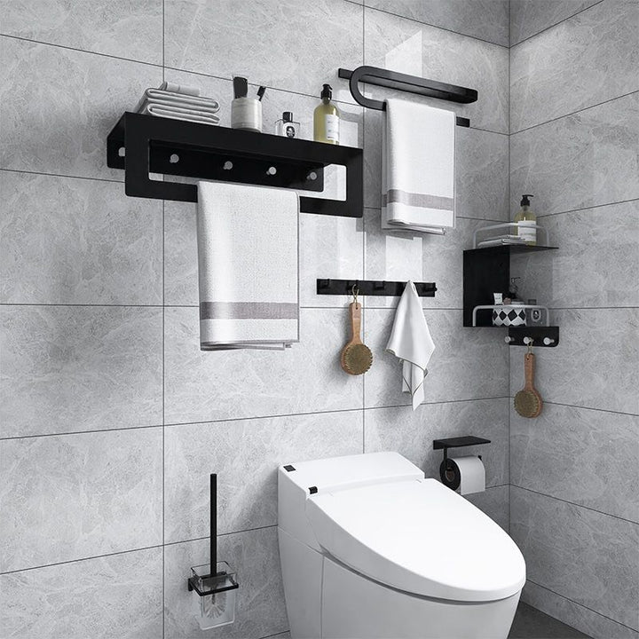 Lisslune | Black 6-piece Bathroom Accessory Set Modern Shower Curtain Rod / Bathrobe Hook and Towel Bar