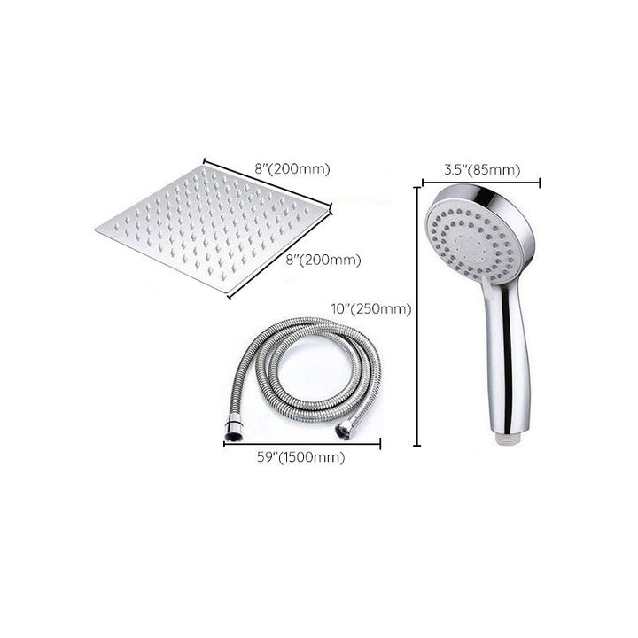 Lisslune | High Pressure 8 Inch Shower Set 3-Function Hand Shower Stainless Steel Square Ceiling Shower Head