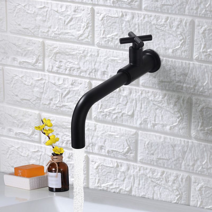 Lisslune | Contemporary Wall-Mounted Bathroom Faucet Cross Handles Stainless Steel Faucet