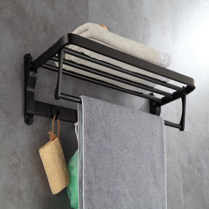 Lisslune | 6-piece modern bathroom hardware set in matte black with bathroom shelf/towel holder & bathrobe hook