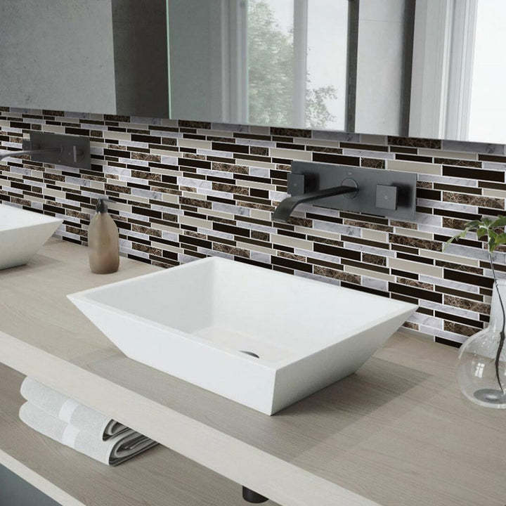 Lisslune | Peel and Stick Wall Tile Rectangle PVC Subway Waterproof Peel & Stick Tile 10-Pack
