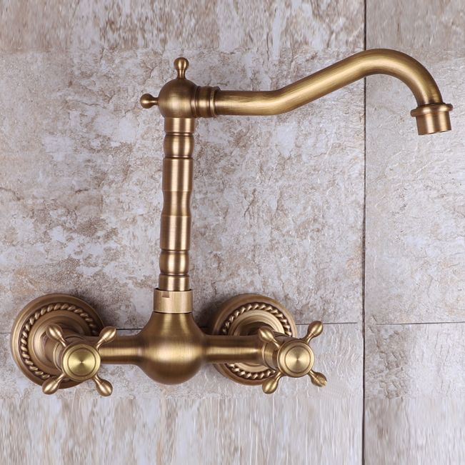 Lisslune | Vintage Bathtub Faucet Two Cross Handle Faucet Solid Copper Wall Mounted Faucet