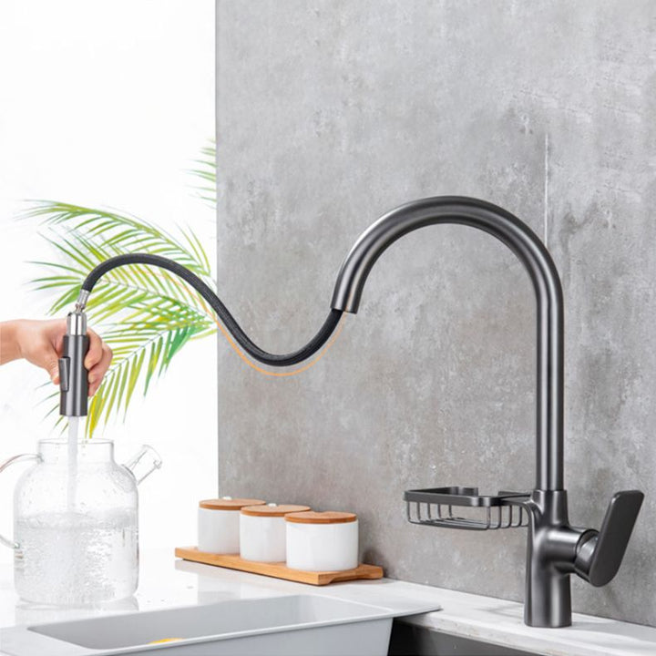 Lisslune | Goose Neck Kitchen Sink Faucet Three-Way with Pull-Down Spray Head