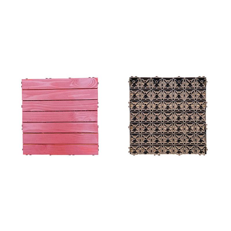 Lisslune | Red 6-Slat Square Wood Deck Tiles Snap-Fit Installation Floor Tiles