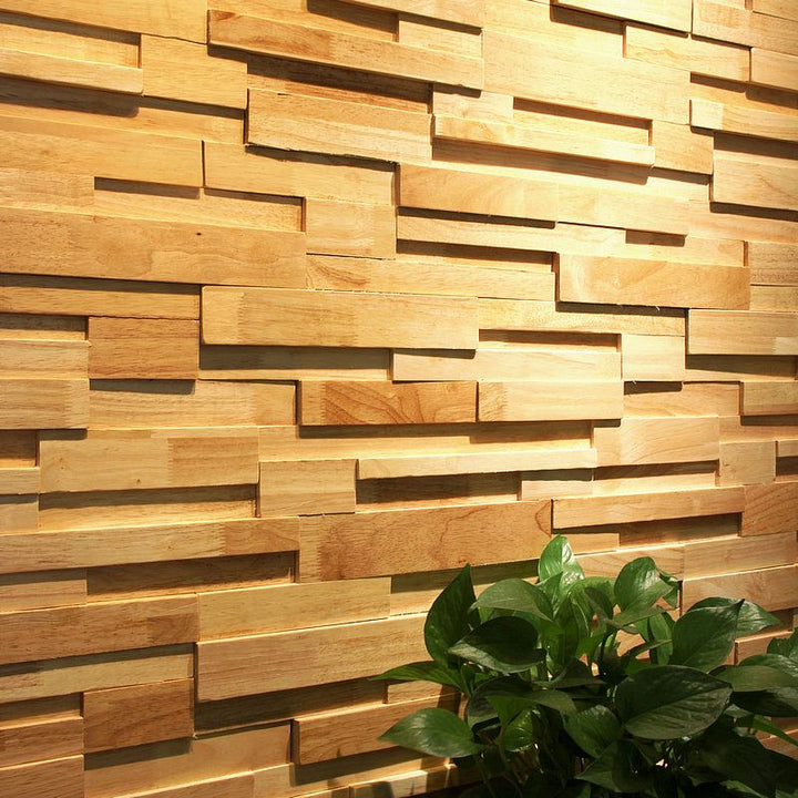 Lisslune | Mosaic Wood Wall Cladding Glue Living Room Modern Style Wood Plank