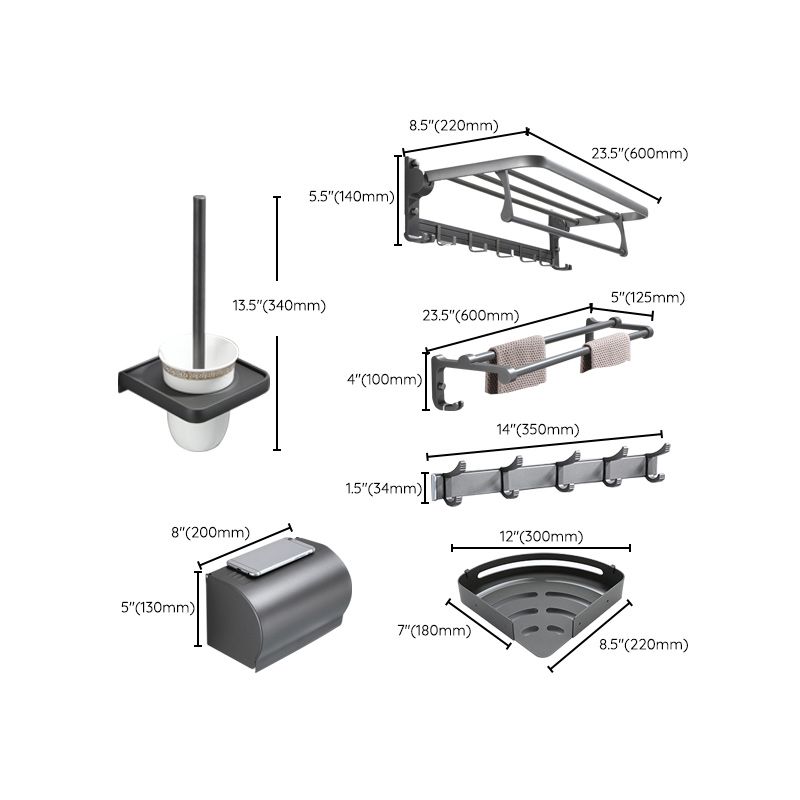Lisslune | Contemporary Gray Bathroom Hardware Set Bathroom Shelf/Towel Bar Including Bathroom Set