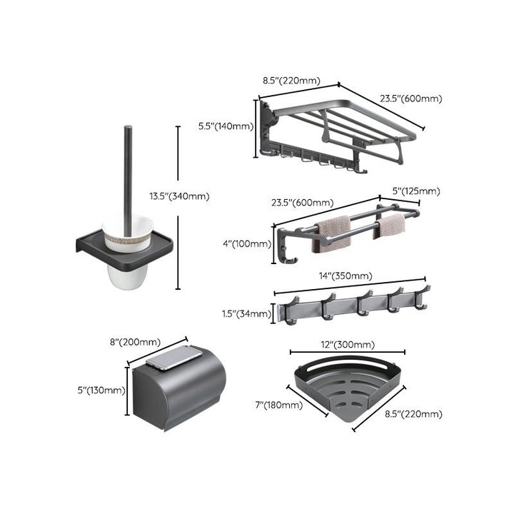 Lisslune | Contemporary Gray Bathroom Hardware Set Bathroom Shelf/Towel Bar Including Bathroom Set