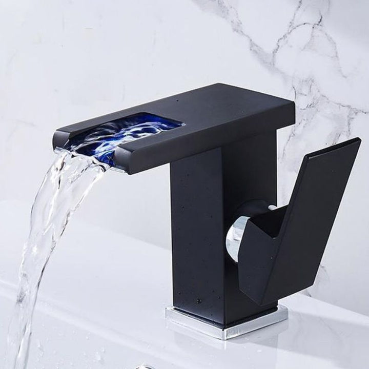 Lisslune | Modern Faucet for Sink Brass Lever Handles LED Waterfall Sink Faucet
