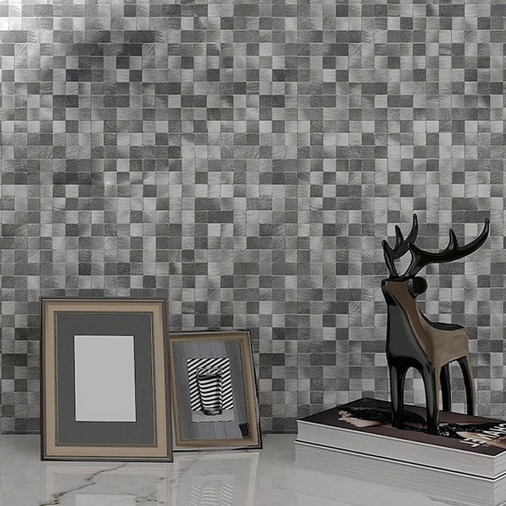 Lisslune | Mosaic Tiles Wallpaper Square Shape Peel and Stick Mosaic Tiles with Metal Look