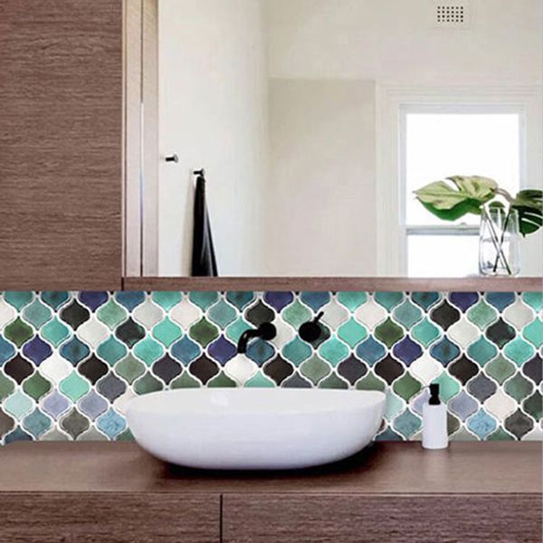 Lisslune | Square Peel & Stick Mosaic Tiles Plastic Arabesque Peel and Stick Wall Tile
