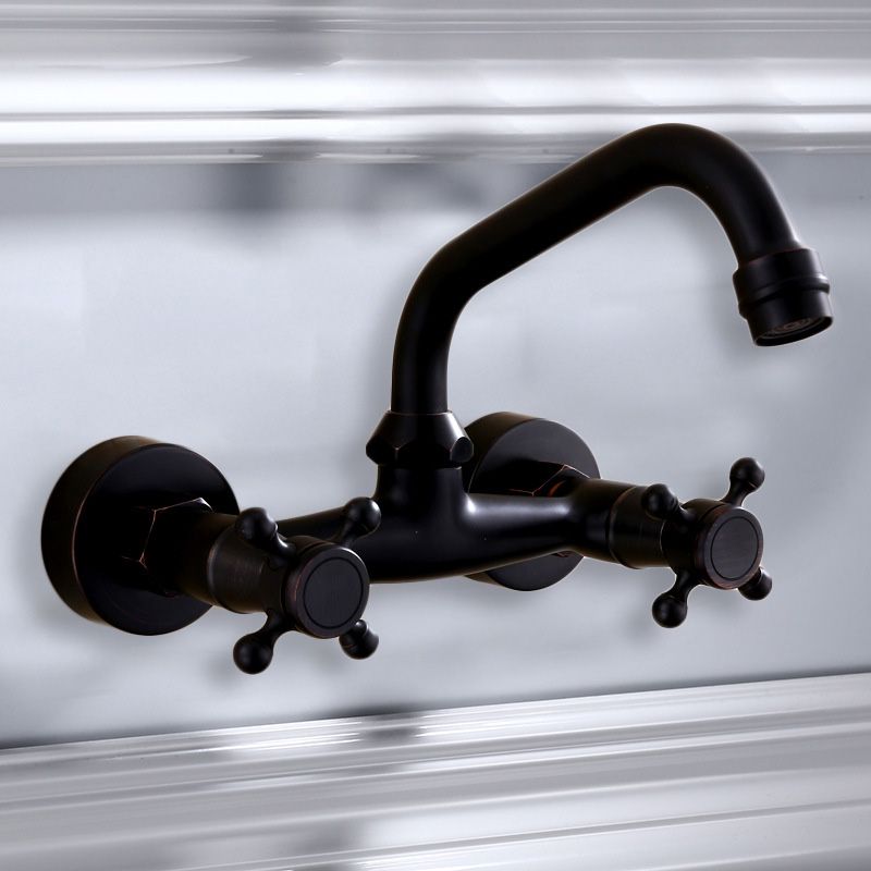 Lisslune | Black Wall-Mounted Bathroom Faucet American Classic Widespread Sink Faucet