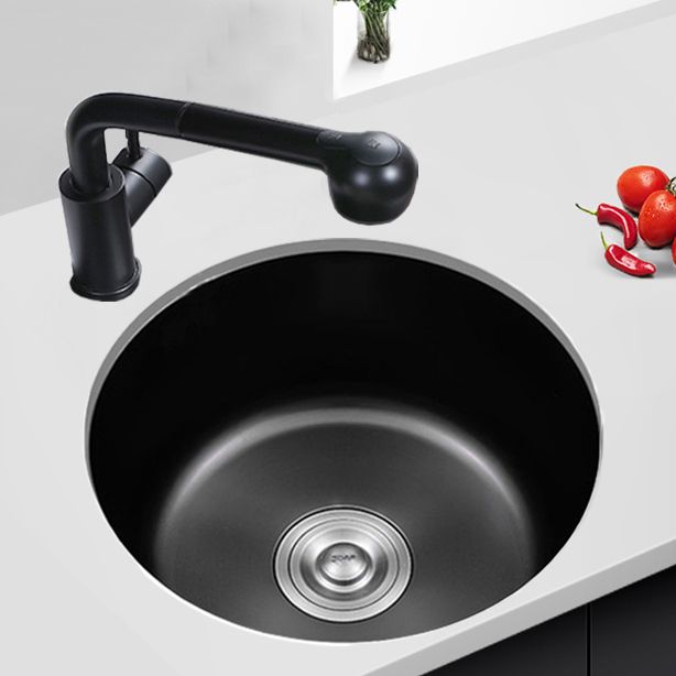 Lisslune | Stainless Steel Round Sink in Black Single Basin Undermount Sink with Basket Strainer