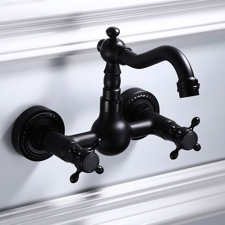 Lisslune | Black Wall-Mounted Bathroom Faucet American Classic Widespread Sink Faucet