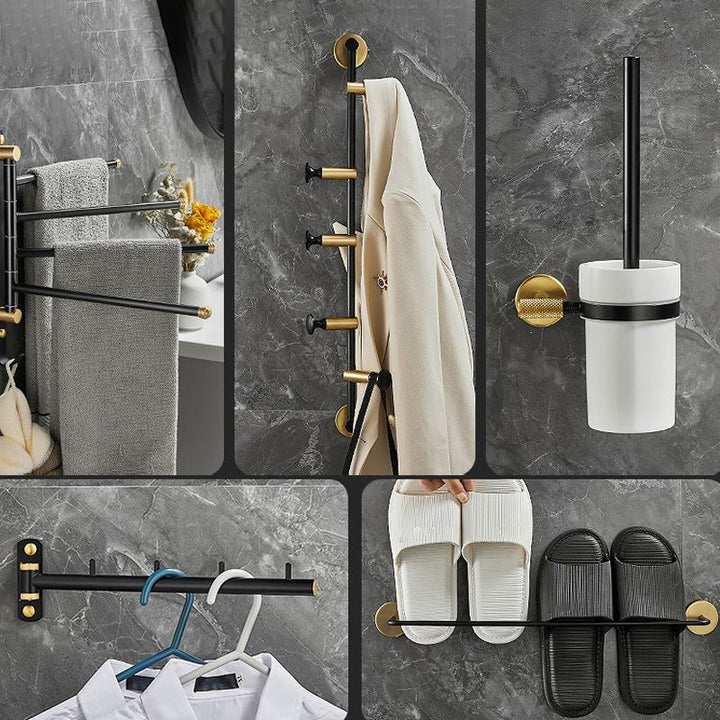 Lisslune | 5-piece modern bathroom accessory set made of black brass bathroom hardware