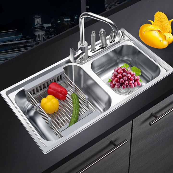 Lisslune | Modern Style Kitchen Sink Stainless Steel 2 Holes Top Mount Kitchen Sink