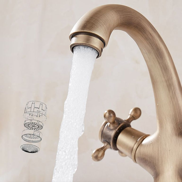 Lisslune | Glam Vanity Sink Faucet Brass Cross Handles Low Arc Sink Mixer