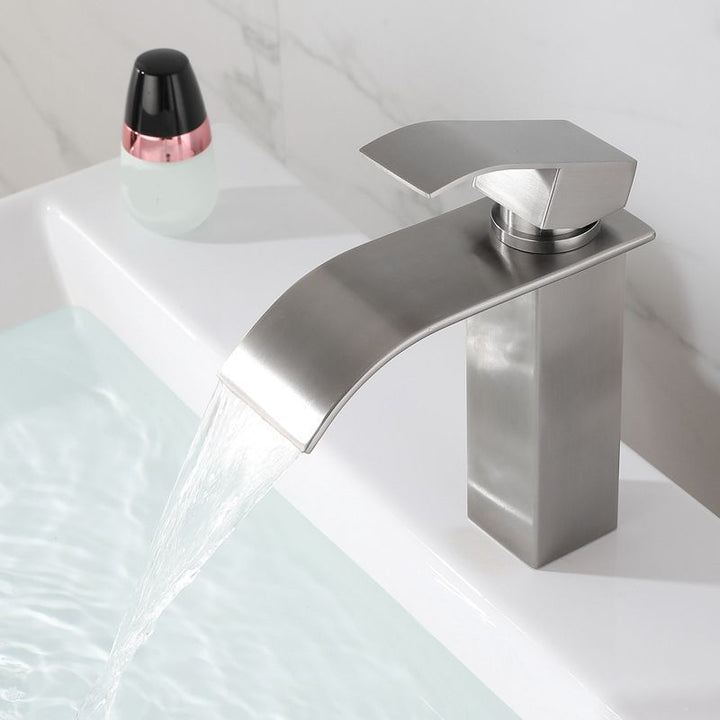 Lisslune | Industrial Vessels Faucet Stainless Steel Lever Handles Waterfall Spout Bathroom Faucet