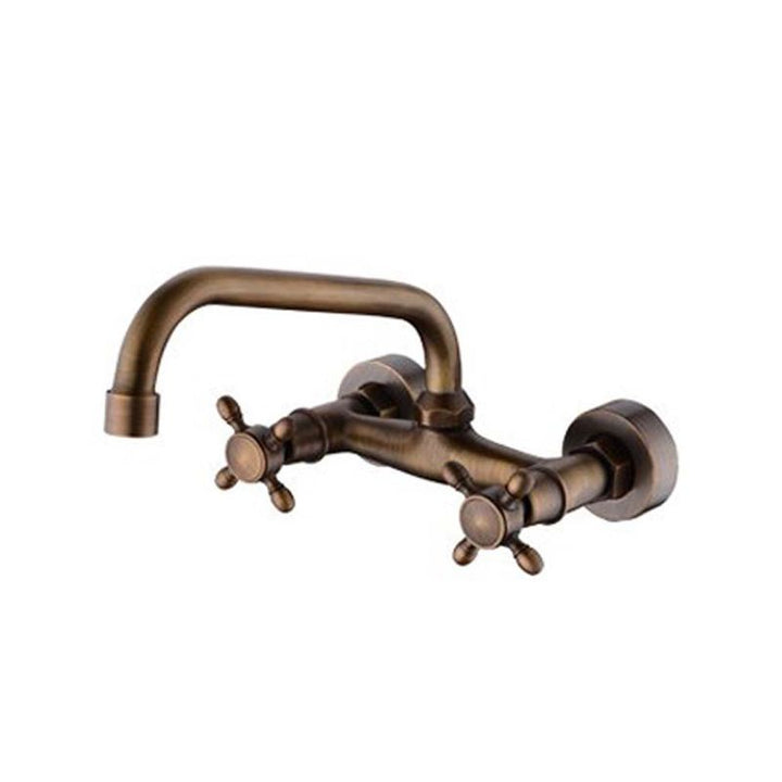 Lisslune | Industrial Bathtub Outlet Trim Wall Mounted Full Copper Dual Cross Handle Low Arc Bathtub Faucet