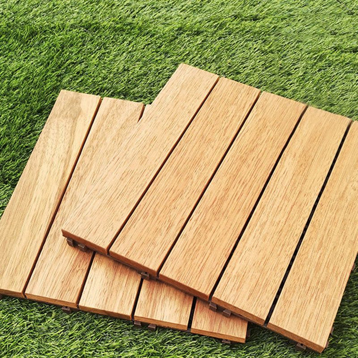 Lisslune | Teak-Finish 5-Slat Square Wooden Floor Tiles Connection Garden Tiles