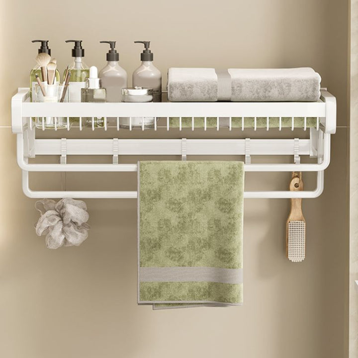 Lisslune | Contemporary bathroom accessory set made of matte stainless steel-aluminum with bathrobe hook/bath shelf
