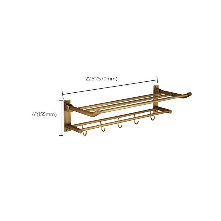 Lisslune | Worn Brass Traditional Bathroom Set with Bath Shelf/Paper Holder & Towel Bar