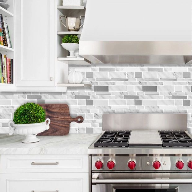 Lisslune | Peel & Stick Subway Tile Stain Resistant Plastic Rectangle Peel and Stick Tile 2-Pack