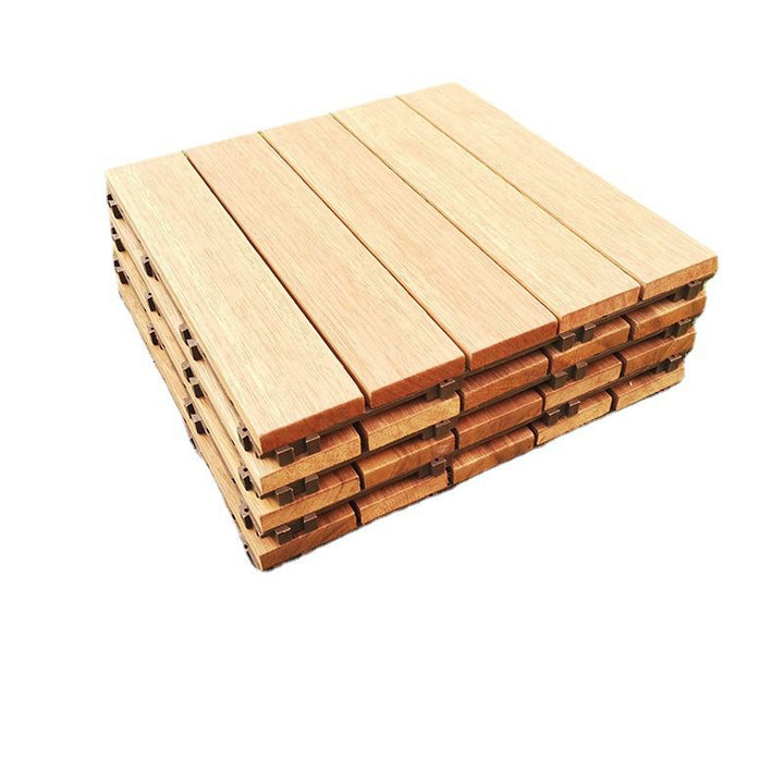 Lisslune | Teak-Finish 5-Slat Square Wooden Floor Tiles Connection Garden Tiles