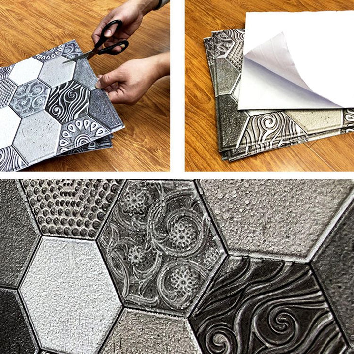 Lisslune | Hexagonal Tile - Peel & Stick Plastic Stain Resistant Peel and Stick Mosaic Tile 5-Pack
