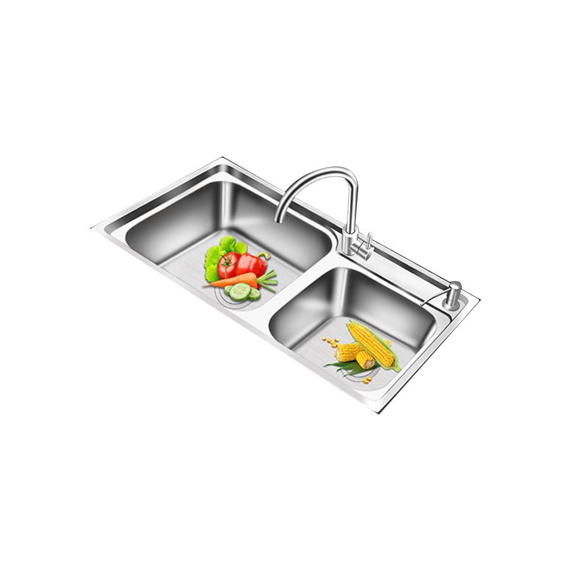 Lisslune | Modern Style Kitchen Sink Stainless Steel 2 Holes Top Mount Kitchen Sink