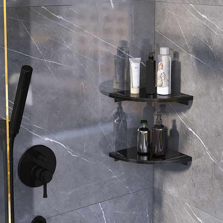 Lisslune | 3-piece modern bathroom accessory set marble and metal bathroom shelf