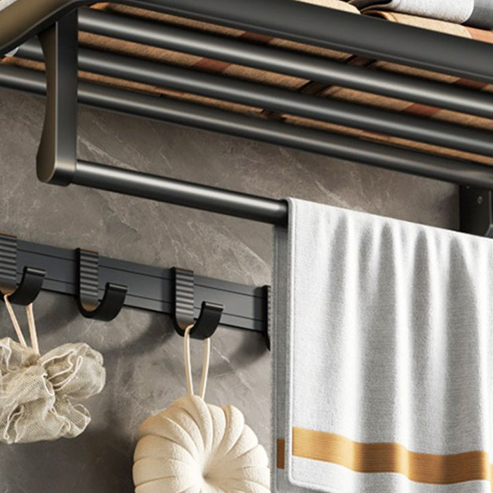 Lisslune | Contemporary bathroom accessory set with black surface and bath shelf/towel bar