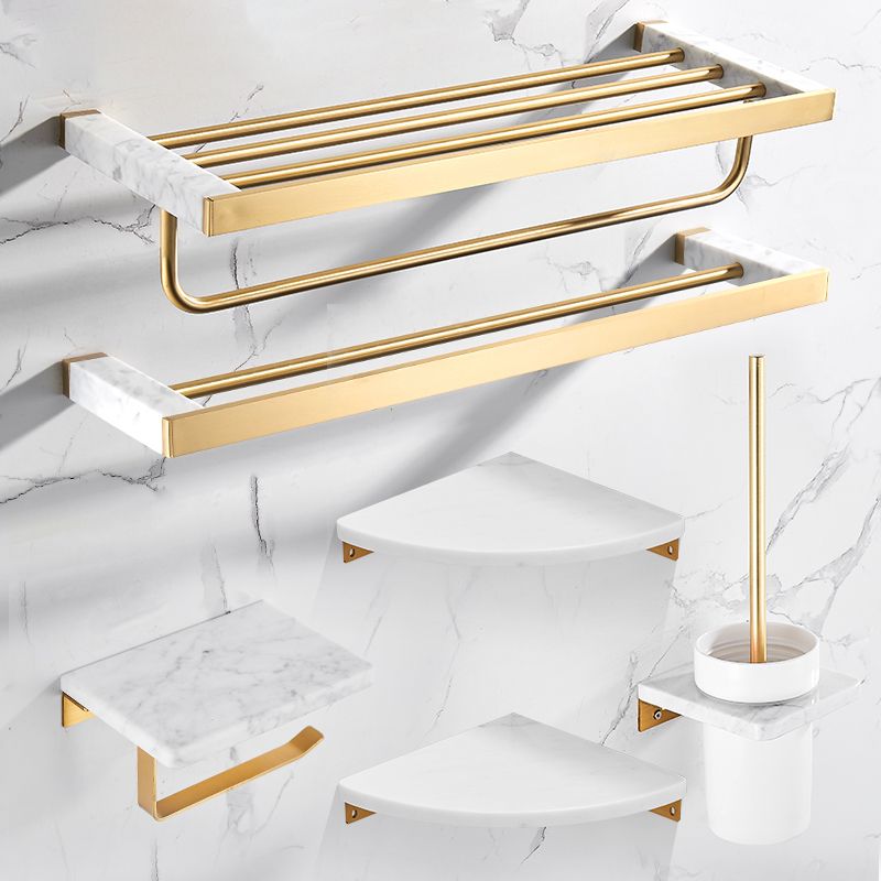 Lisslune | Brushed Brass Bathroom Accessory Set Metal & Marble Bathroom Hardware Set with Bath Shelf