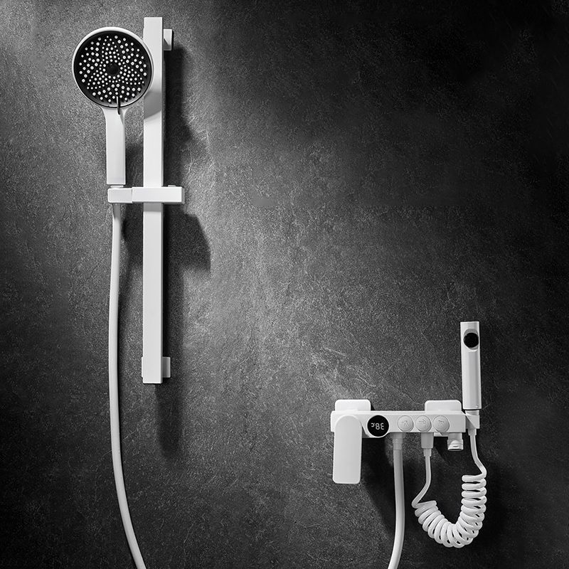 Lisslune | Round Shower Set White Wall Mounted Hand Shower Lever Handle Shower Hose Swiveling Shower Set