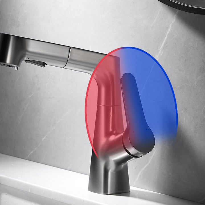 Lisslune | Bathroom vessel faucet high arc three-way spout single-handle faucet with pull-out sprayer