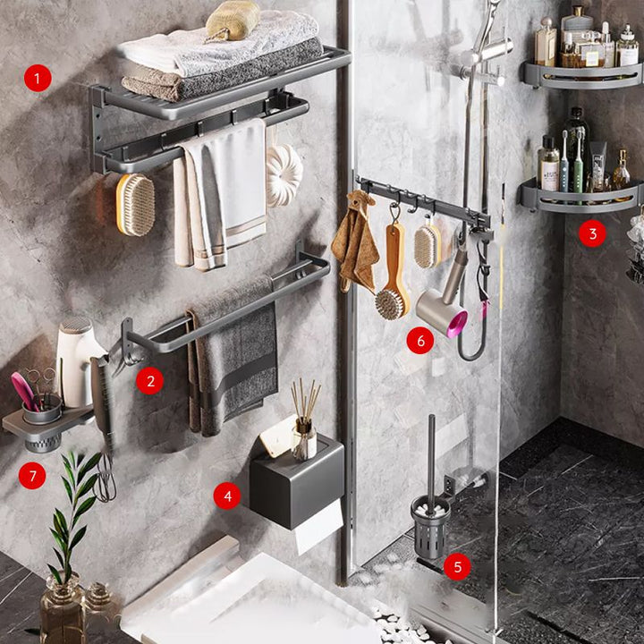 Lisslune | Modern Bathroom Accessory Hardware Set Gray Towel Bar Bathroom Shelf Bathroom Hardware Set