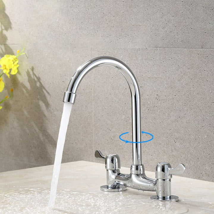Lisslune | Round 2-Handle Basin Mixer 2-Hole Center-Set Basin Mixer with Curved Spout