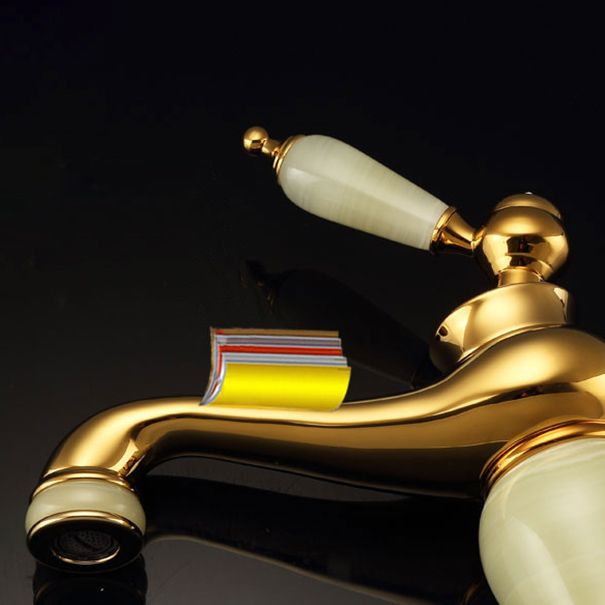 Lisslune | Deck Mounted Copper Tub Faucet Low Arc Roman Tub Faucet Set with Jade