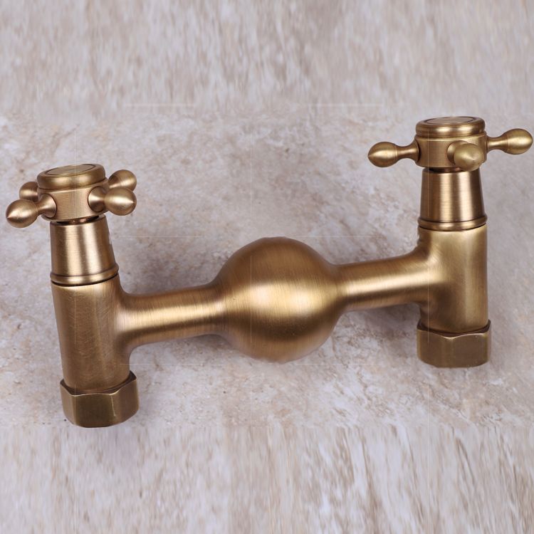 Lisslune | Vintage Bathtub Faucet Two Cross Handle Faucet Solid Copper Wall Mounted Faucet