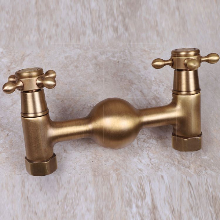 Lisslune | Vintage Bathtub Faucet Two Cross Handle Faucet Solid Copper Wall Mounted Faucet