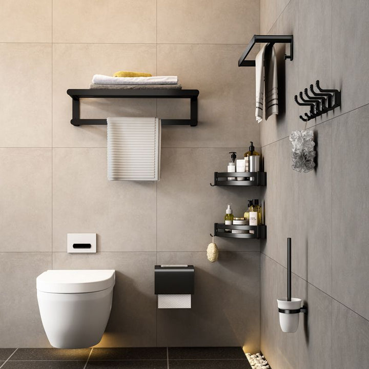 Lisslune | Modern Bathroom Accessory Set Black Towel Bar Bathroom Shelf Bathroom Accessory Set