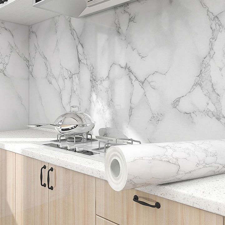 Lisslune | Modern Splash Guard Tile Waterproof Marble Print Peel and Stick Tile for the Kitchen