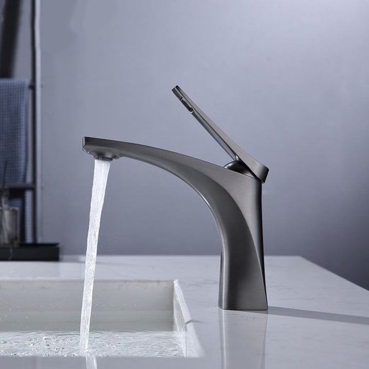Lisslune | Modern Vessel Faucet Brass Lever Handles Low Arc with Water Hose Bathroom Vessel Faucet