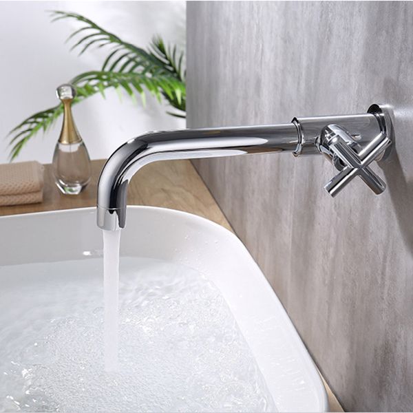 Lisslune | Glam Wall-mounted Bathroom Faucet Copper Single Handle Low Arc Faucet for Bathroom